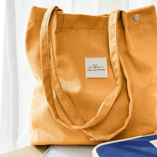 Wrapables Corduroy Tote Bag, Casual Everyday Shoulder Handbag, Marigold {4}