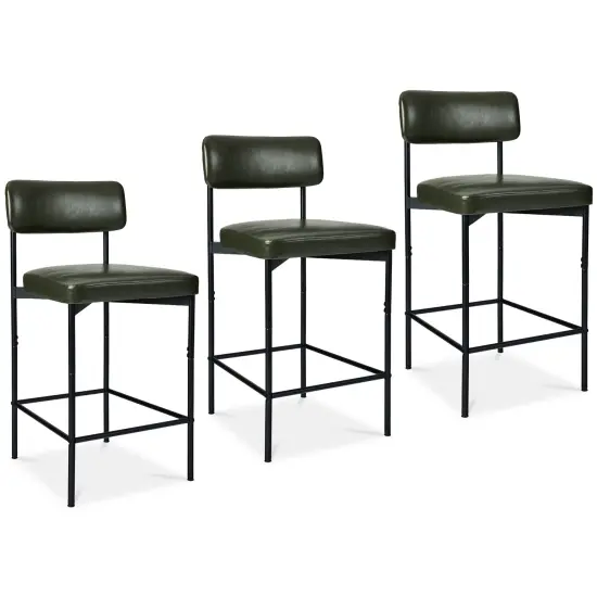 Best Choice Products Set of 3 Faux Leather Counter Stools for Kitchen Island and Dining w/ Metal Frame Moss Green {1}