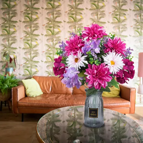 2Pcs Artificial Flowers Mix Silk Flower, Dahlia Fake Flowers for Centerpiece Table Decorations, Flower Arrangement Suitable for Home Bedroom Kitchen Bathroom Restaurant Wedding Decor {3}