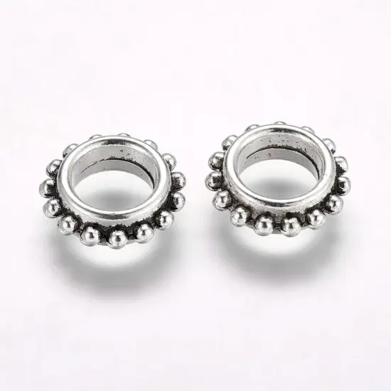 *50* 13mm Antique Silver Large Hole Gear Rondelle Beads {4}