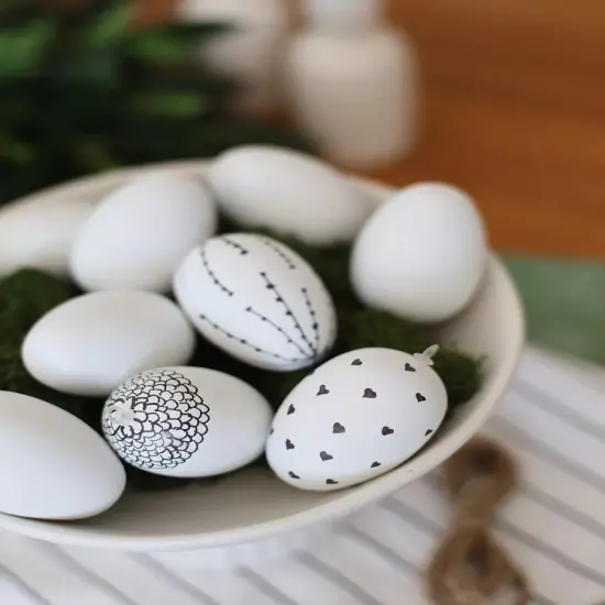 30 Pcs DIY Easter Eggs with 8 Pens, White Plastic Easter Eggs with Ribbon Rope, Paintable Fake Hanging Egg Ornaments Crafts for Kids {1}