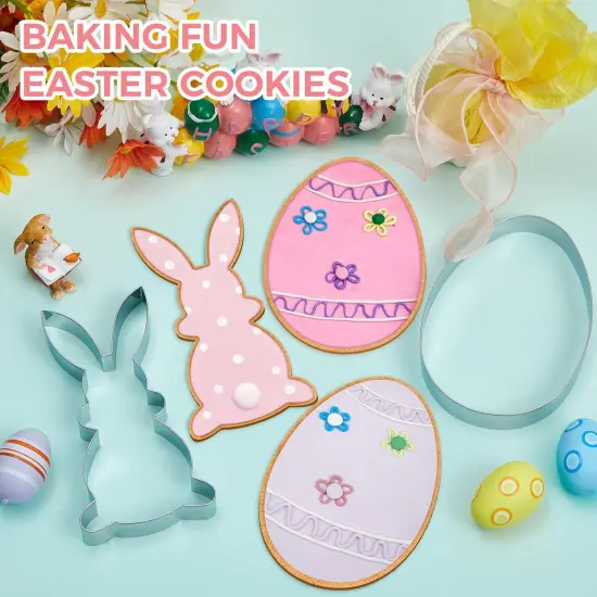2 Pcs Large Easter Cookie Cutters 8" Extra Large Bunny and Egg Stainless Steel Giant Cookie Cutter for Easter Holiday Baking {3}
