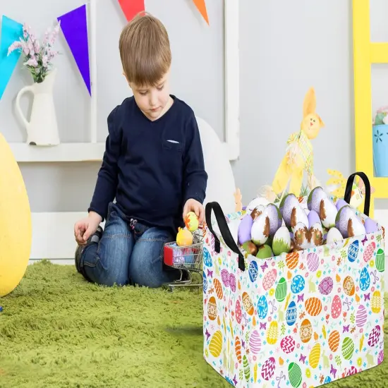 Easter Storage Basket 14.9x10.2x9.8 Inch - Foldable Bunny Decor Organizer with Waterproof Lining, Kids Toy & Holiday Gift Bin {3}