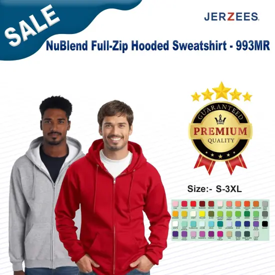JERZEES&reg; NuBlend Classic Fit Long Sleeve Turtle Neck Full-Zip Hooded Sweatshirt Ash {2}