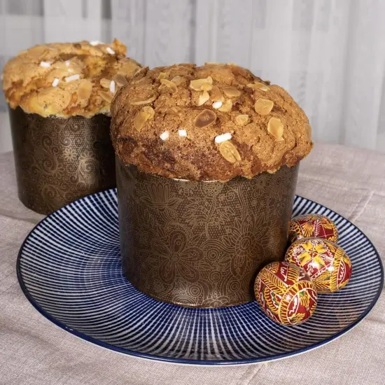 12 oz Easter Bread Paper Mold Kulich |12 pcs| Easter Bread Forms Paska Mold - Panettone Paper Mold - Italian Non Stick Panettone Paper Baking Molds - Brown Design W 4.33 x H 3.35-In {3}