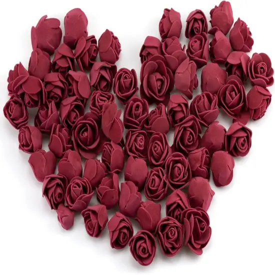 100 Pcs Foam Artificial Burgundy Roses Mini Fake Flowers Mini Artificial Fake Rose Heads Artificial Floral {3}