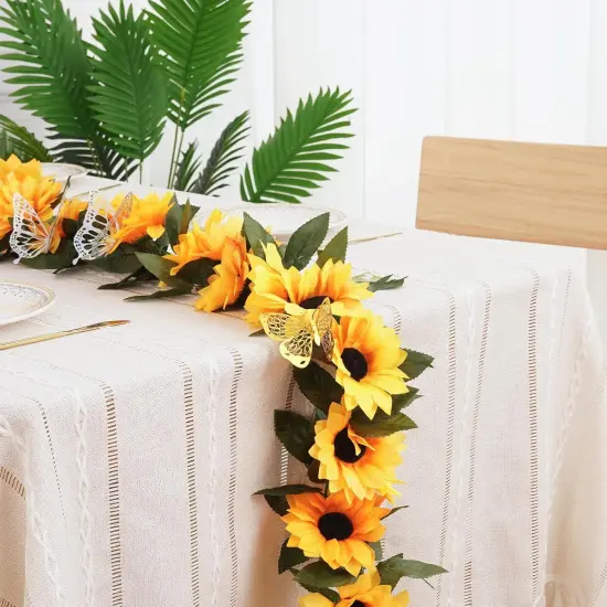 4 Pack Artificial Sunflower Vines 7.5ft Sunflower Summer Garland Table Decor Silk Sunflowers with Green Leaves Fake Sunflowers {2}