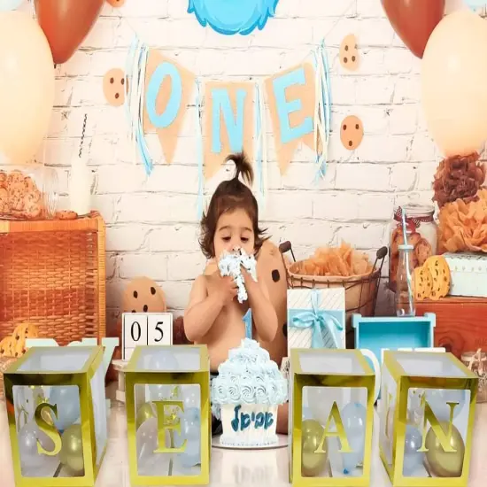 82 PCS Gold Neutral Baby Shower Decorations for Boy or Girl - Jumbo Transparent Baby Block Balloon Boxes, BABY, A - Z Letters DYI Gold White Pink Blue Balloons | Gender Reveal Party Supplies Birthday {3}