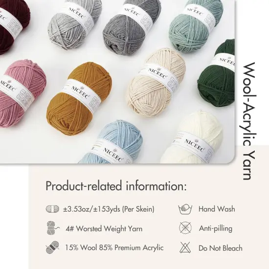 1 Skein Soft Wool-Acrylic Yarn for Knitting Worsted Weight Yarn Quality Yarn for DIY Craft Wool Blend Yarn for Crochet Blanket Yarn(3.53oz,153yds)-Pale Grayish Green {4}