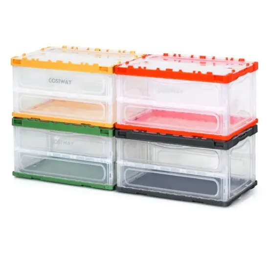 Set of 4 Multi-Purpose Stackable Storage Bins with Foldable Design Plastic Organizer Boxes with Lids {4}