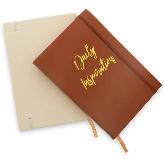 2 Pack Inspirational Faux Leather Notebook Journal, Kraft Lined Pages, 5.4x8.3 Brown {5}