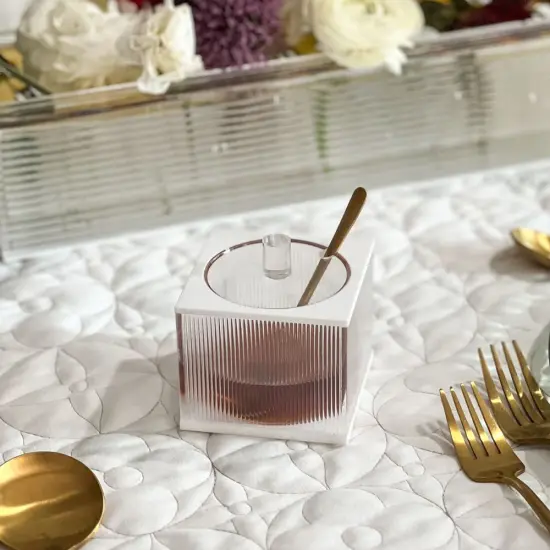 Corrugated Lucite Square Honey Dish with Gold Spoon {2}