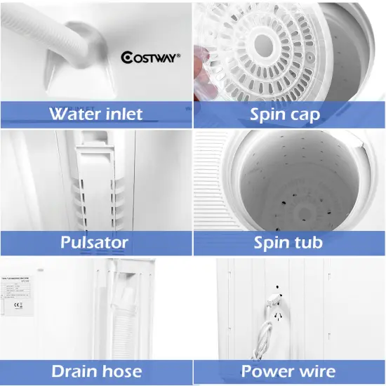 Costway Portable Mini Compact Twin Tub 20lb Washing Machine Washer Spin Dryer {4}