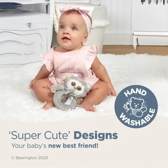 Bearington Baby Lil' Owlie Plush Stuffed Animal Gray Owl Soft Ring Rattle, 5.5" Grey {3}