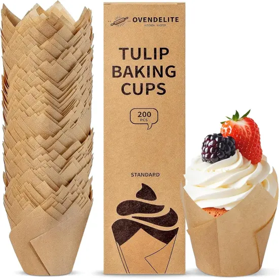 Tulip Cupcake Liners Natural 200PCS - Unbleached Parchment Muffin Liners, Non-Fade Oven-Safe, Brunch & Cafe Style Baking Cups {1}