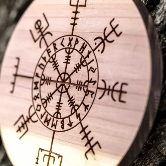 Viking Vegvisir Aegishjalmur - Raw Cedar Ornament 3x3in {3}