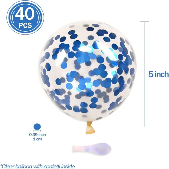 Blue Confetti Balloons, 40 Pcs 5 Inch Clear Balloons with Confetti Inside for Birthday Party Graduation Engagement Cake Topper Decor Bridal Shower Baby Shower Decoration Supplies {2}