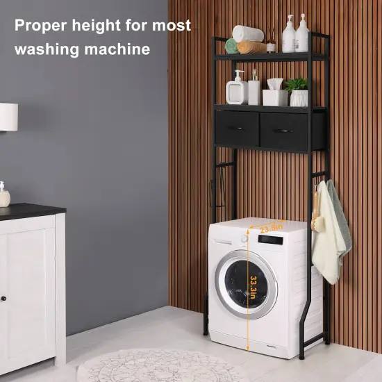 3-Tier Over-The-Toilet Storage Cabinet with Fabric Drawers &ndash; Freestanding Bathroom Organizer, Black Space-Saving Shelf for Bathroom & Laundry Room {5}