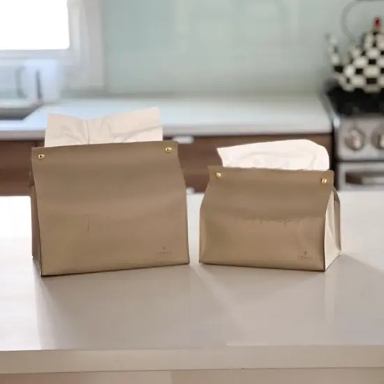 Leatherette Tissue Holder Tan {4}