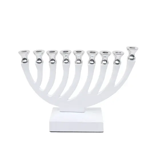 Metal & Enamel Candle Menorah By Kinor Decor White {2}