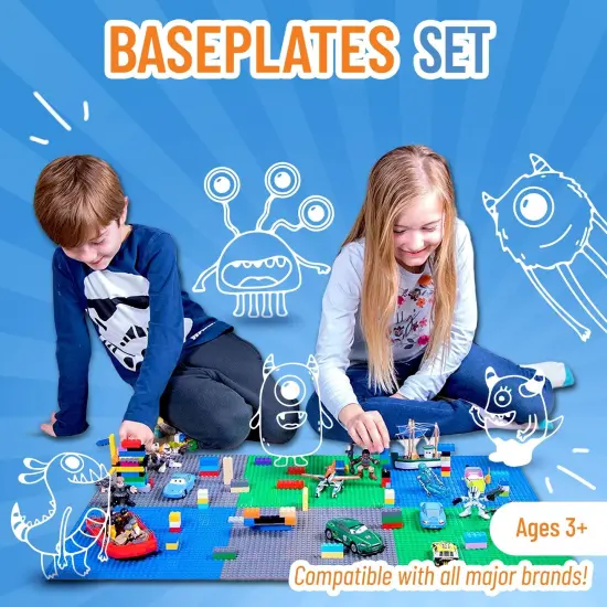 Strictly Briks 6 Pack Classic Baseplates 10x10 in, Stackable Building Plates with 32 x 32 Studs, Mats, Bases, Boards, Sheets 100% Compatible with All Major Brands, Nature Colors, Ages 3-14 Multicolor {7}