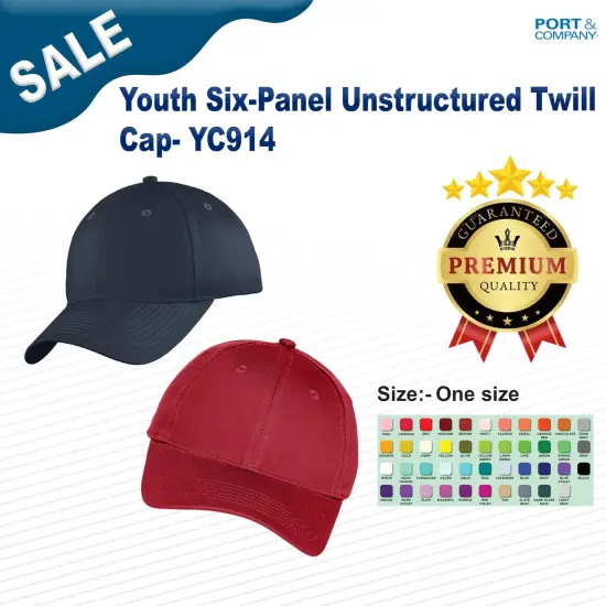 Port & Company&reg; Youth Six-Panel Unstructured Twill Cap Red {3}