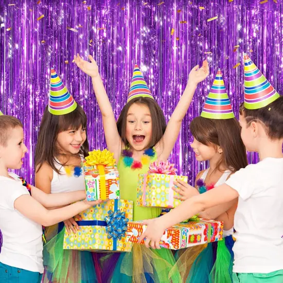 2 Pack Purple Metallic Tinsel Foil Fringe Curtains, Door Streamers Photo Booth Backdrop for Birthday Party, Tinsel Curtain Backdrop for Baby Shower Bachelorette Christmas Party Decorations {4}