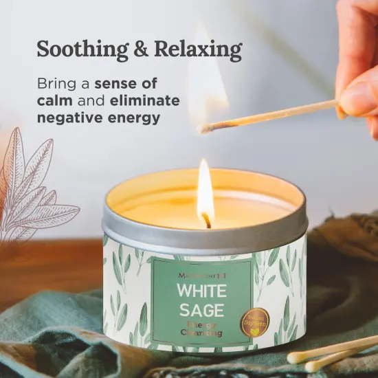 Magnificent 101 Long Lasting Pure White Sage Scented Smudge Candle | 6 Oz - 35 Hour Burn | Made of Soy Wax for House Energy Cleansing, Purification & Manifestation Multicolor {4}