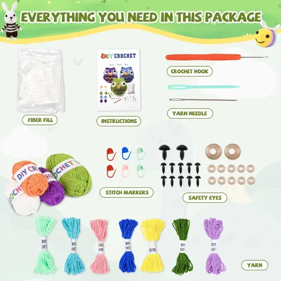 6Pcs Crochet Kit for Beginners, 2025 Upgraded Animal Crochet Kit, DIY Craft for Adults and Kids, All in One Crochet Knitting Kit {2}
