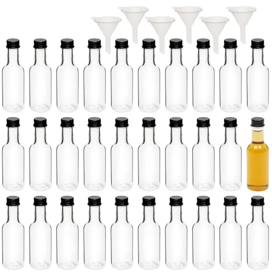 30 Pack 50ml Mini Liquor Bottles with Caps - 50mL Small Wine Bottle with 6 Funnels for Party Favors, Alcohol {1}