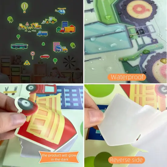 Glow in The Dark Cartoon Construction Vehicle Stickers,DIY Green Luminous City Car Truck Excavator Helicopter Wall Decals for Baby Nursery Boys Bedroom Playroom Wall Decor {4}