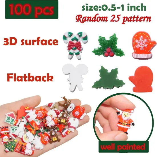 Christmas Resin Charms for Crafts,100 Pcs Flatback Slime Charm Beads Miniature Ornaments for Christmas Embellishments {6}