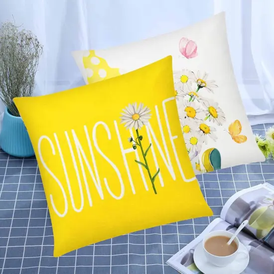 Summer Yellow Pillow Covers 18x18 Set of 6 Decorative Gnome Daisy Flower Throw Pillow Cover for Couch Modern Farmhouse Cushion Cover for Living Room Outdoor Patio Home Decor {5}