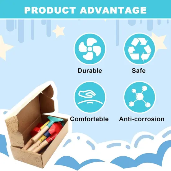 Summer Beach Toys, 6 Pcs Children Beach Sand Toys, 8'' Kids Gardening Set Metal Garden Tools with Sturdy Wooden Handle,Safe Kids Shovel with Cylinder, Spoon, Fork, Rake, Flat Shovel & Pointed Shovel {5}