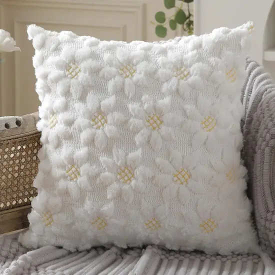 Spring Summer Pillow Covers 18x18 inch Set of 2 Farmhouse Decor Yellow Color Flower Heart Sunflower Soft Plush Faux Fur Jacquard Throw Pillows for Sofa Holiday Spring Home Decor PTK024C18 {5}