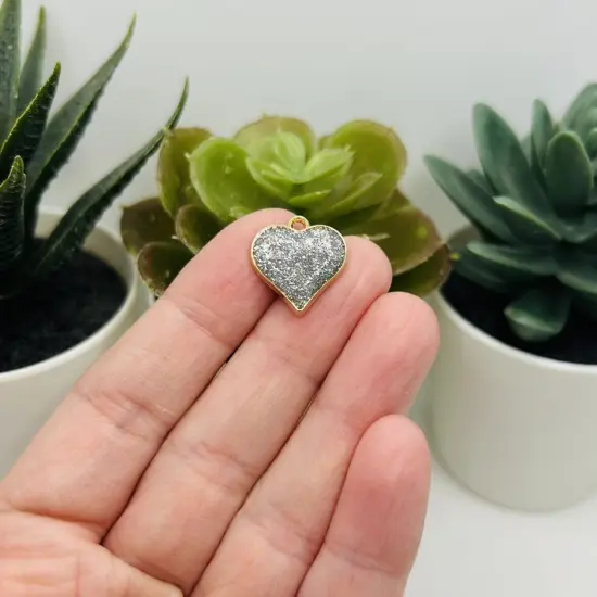 1, 4, 20 or 50 Pieces: Silver Glitter Heart Charms {2}