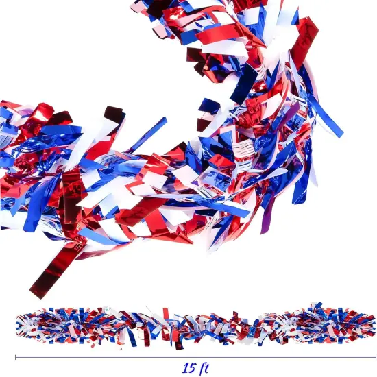 88.5 ft 6 Rolls Red White and Blue Garland Patriotic Tinsel Garland Independence Day Glitter Metallic Twist Wedding Summer Birthday Party Indoor Outdoor Hanging Home Decor {3}