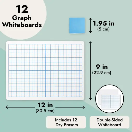 24 Piece Set - 12 Pc XY Axis Graph Whiteboard 9 x 12 inches, Dry Erase Double-Sided Lap Board with Erasers for Students, Classroom Supplies {3}