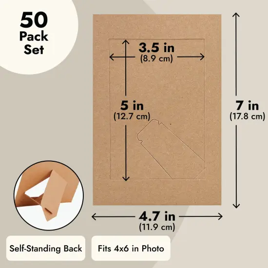 50 Pack Kraft Paper Picture Frames 4x6, Cardboard Photo Easels for DIY Projects, Crafts Brown {4}
