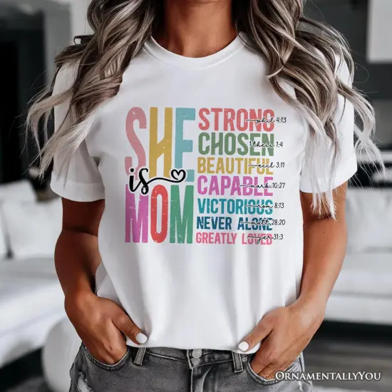 Inspirational Christian Mom T-Shirt, Affirmation White Tee for Strong and Motivated Mothers {2}