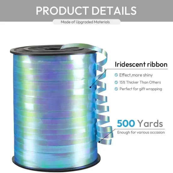 Light Blue Gradient Curling Ribbon, 1/5" Wide x 500 Yards Christmas Curling Ribbons for Gift Wrapping, Party Decoration, Balloon String, Crafting, Balloon Ribbons for Florist Flower (1 Roll) {2}