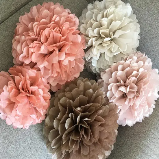 Tissue Pom Poms Wedding Party Decorations &ndash; 20 Pieces Dusty Pink Brown Pastel Cream Ivory Paper Flowers Kit for Engagement Bridal Baby Shower Bachelorette Hanging Decor (Rose Gold) {3}