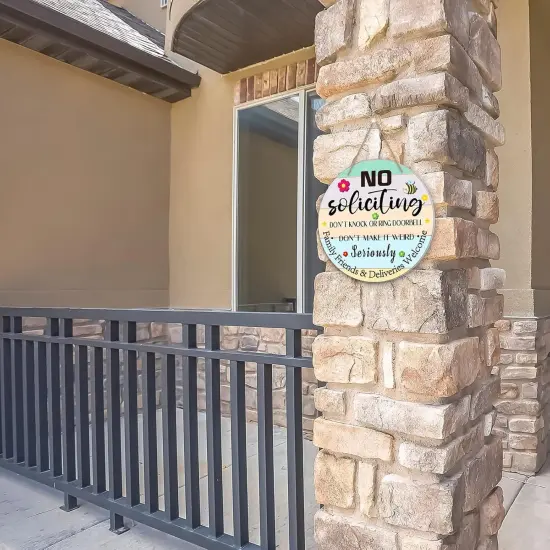 Funny No Soliciting Sign for House, 11.3" Farmhouse Family Friends & Deliveries Welcome Sign for Home Front Door Wreath Wall Decorations, No Soliciting Sign for Home Door Decor {5}