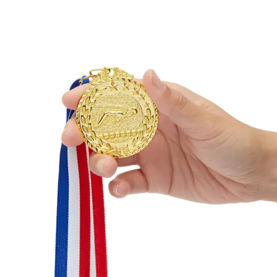 12Pack Swimming Medals with Ribbons for All Ages, Gold Medals for Awards, 2 Inch Diameter with 15 Inch Ribbon Loop {3}