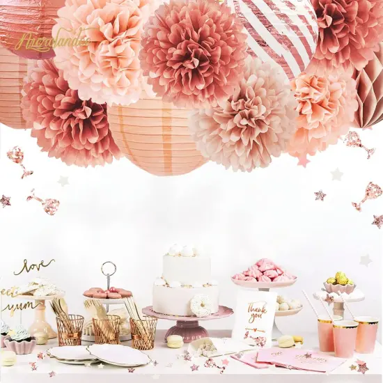 Rose Gold Party Decorations -12PCS Elegant Party Supplies Tissue Pom Poms Paper Lantern Glitter Confetti 30G for Valentines Wedding Bridal Shower Birthday Bachelorette Party Decorations {4}