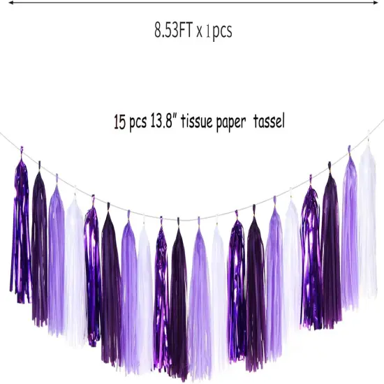 Purple White Lavender Party-Decorations Tassel-Garland - 20pcs Women Girl Birthday Supplies Tassels, Baby Bridal Shower Wedding Engagement Bachelorette Graduation Decor {2}