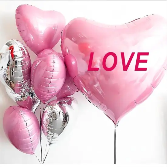 Pink Silver Heart Foil Balloons(12 pcs),18 Inch Love Valentine Balloon Silver Heart Romantic Balloon for Valentines Propose Marriage Wedding Bridal Shower Engagement Party Decorations {4}