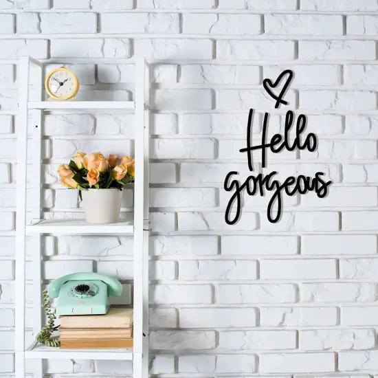 Hello Gorgeous Words Wall Decor 3D Wooden Sign Art for Home Room Office Door Decorations Party Supplies (Black) {3}