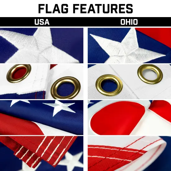 G128 Combo Pack: 20 Ft Telescoping Aluminum Flagpole (Silver) & American and Ohio Flags 3x5 Ft, Both ToughWeave Series Embroidered Polyester | Pole with Flags Included {3}
