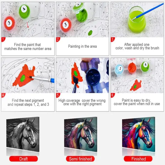 Paint by Numbers for Adults Beginner Horse Paint by Number Kits DIY Acrylic Painting for Adults Kids Paint by Number Abstract Paint by Number Arts Craft, 16 x20 Inch {4}